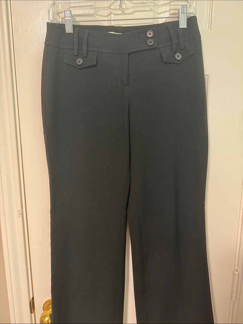 LOFT Black Wide-Leg Dress Pants with Button Tab Waist